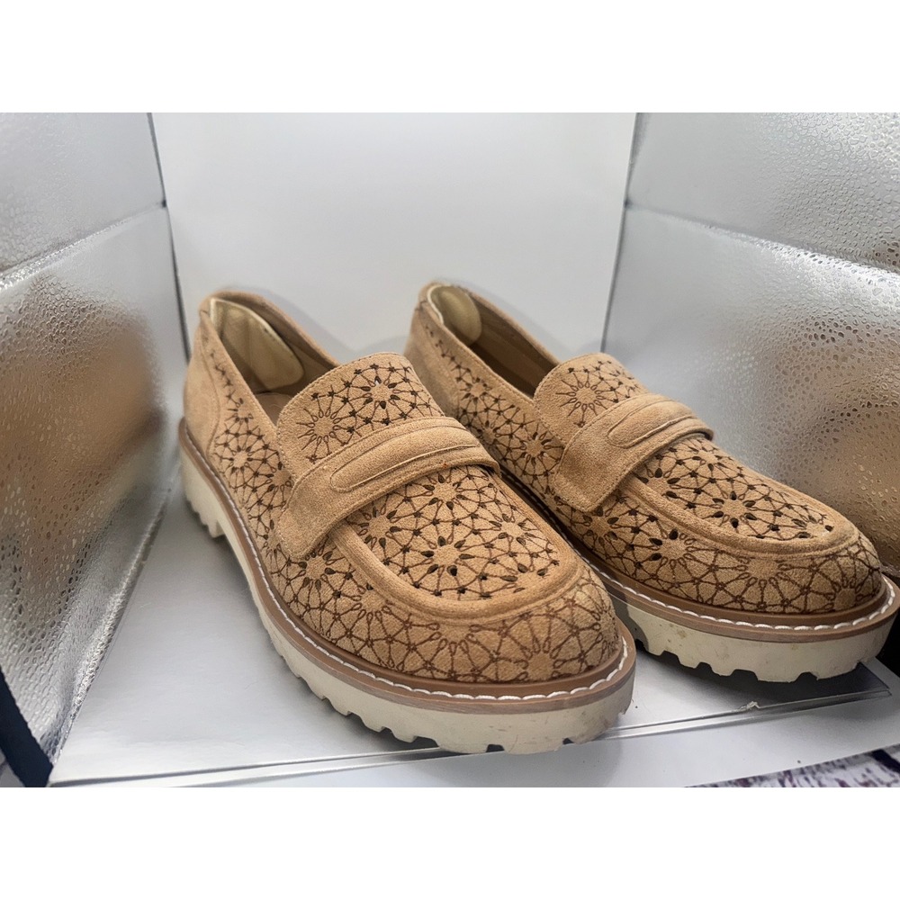 Pierre Dumas Loafers Laser Cut Slip On Comfort Shoes Taupe Size 10 - Picture 2 of 6